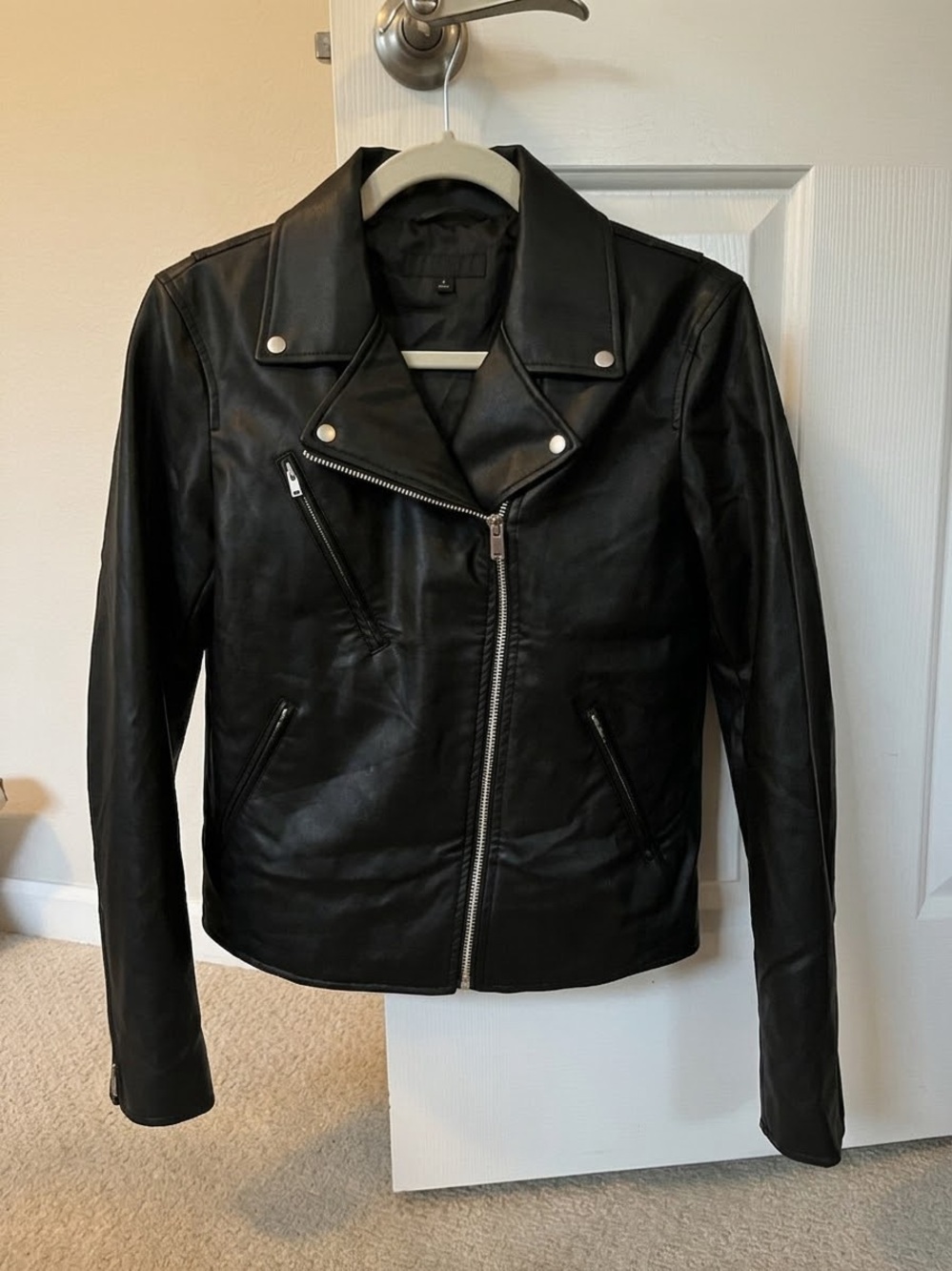 Black Faux Leather Moto Jacket - Women